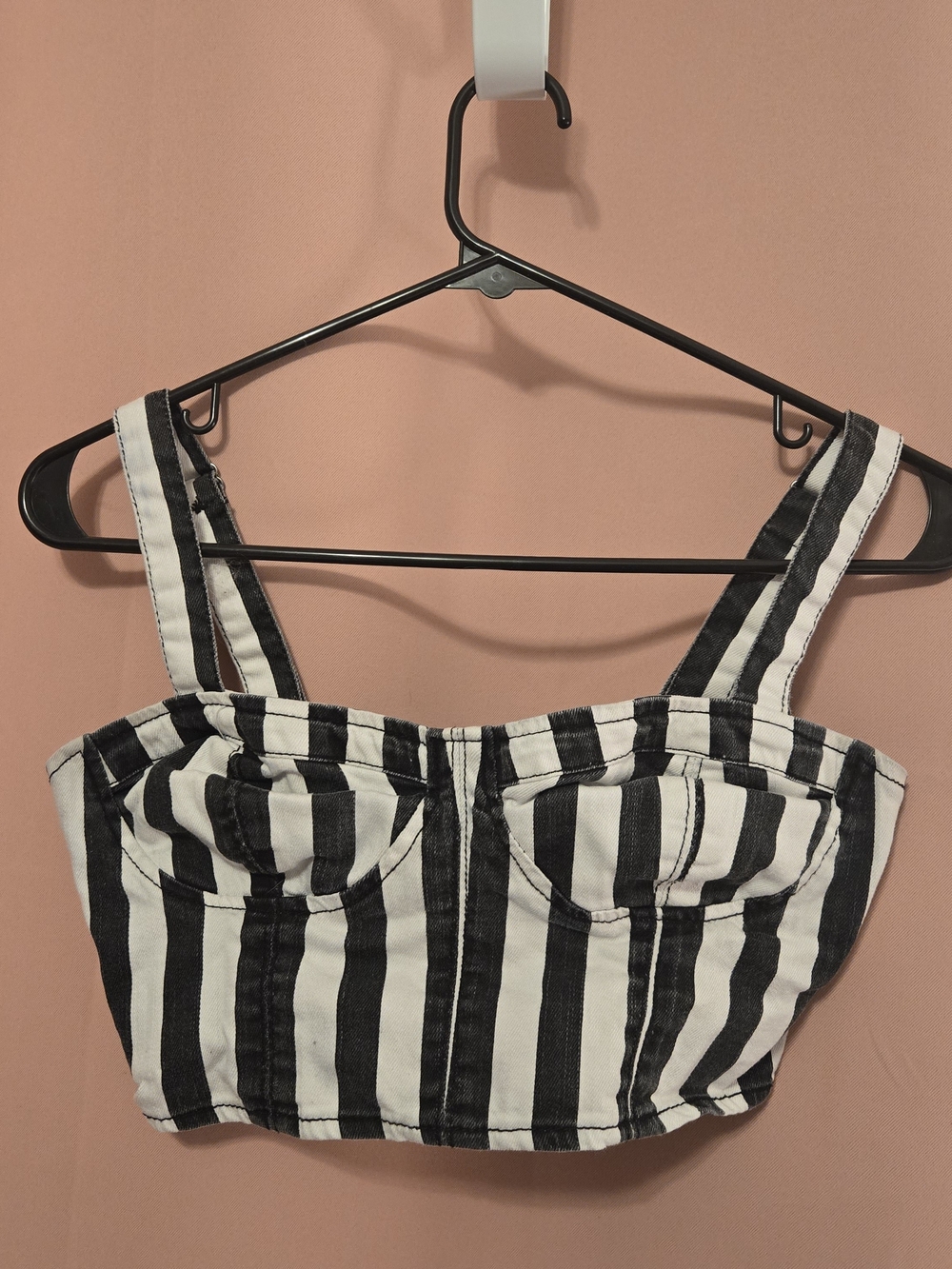 Striped Black and White Crop Bustier Top